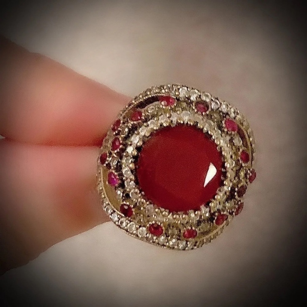 RUBY FINE ART RING Size 9.5 Solid 925 Silver/Gold